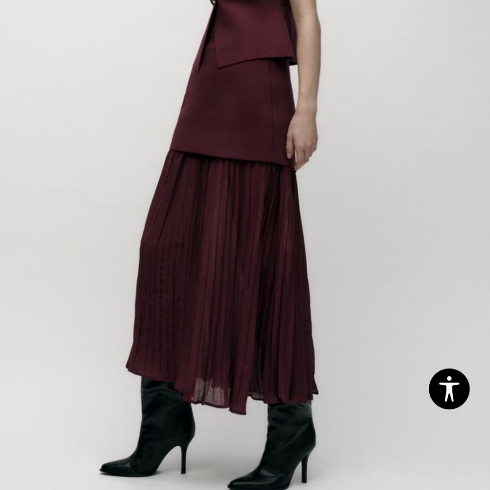 NWT ZARA MIXED PLEATED KNIT Elegant Burgundy Maxi SKIRT BLOGGERS FAV - Picture 9 of 15